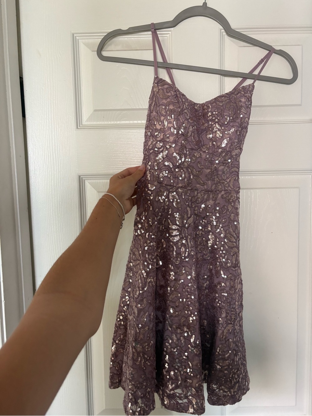 Lavender Sparkle Lace and Sequin Hoco Dress